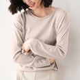 thumbnail image 2 of TFEOQRY Women's Crew Neck Sweater Long Sleeve Soft Knit Solid Pullover Casual Fall Daily Wear Top Beige, 2 of 5