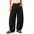 thumbnail image 2 of Chiccall Solid Cotton Linen Women's Loose Wide Leg Trousers with Pockets High Waist Button Casual Barrel Pants, 2 of 8