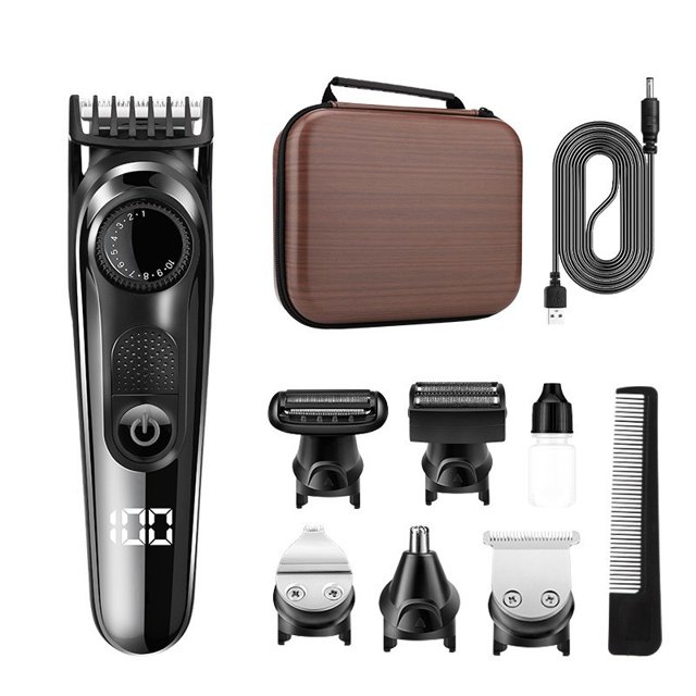 Recortadora de cabello para hombres, recortadora de barba eléctrica profesional 5 en 1, afeitadora inalámbrica para hombres con pantalla LED, recortadora de cuerpo recargable e impermeable IPX6 para cara/cabello/cuerpo/nariz ER