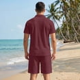 thumbnail image 5 of SOOMLON Mens Beach Outfits Sets Big and Tall Short Sleeve Collared Shirts Drawstring Shorts Lightweight Two Piece Sets, 5 of 8