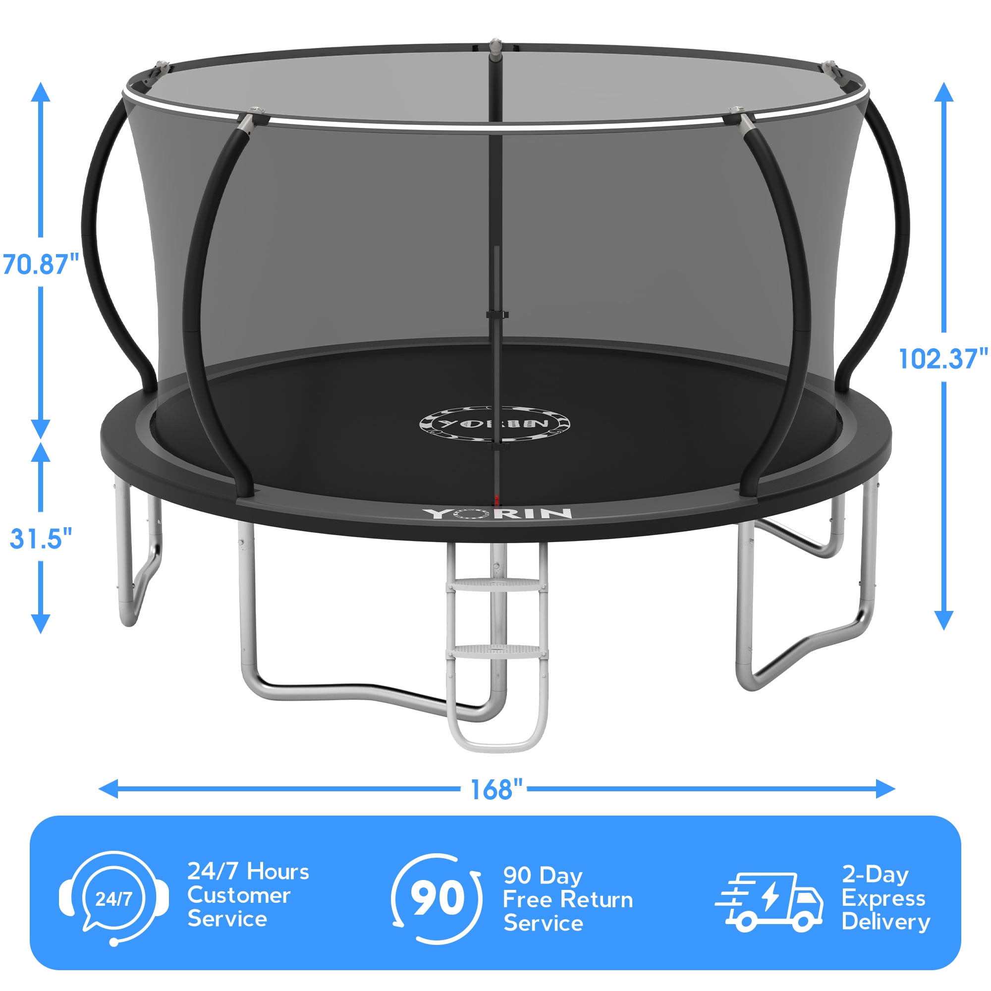YORIN Trampoline for 5-6 Kids, 14 FT 8 FT 10FT 12FT Trampoline for Adults with Enclosure Net, Ladder, Light, 1400LBS Weight Capacity Outdoor Round Recreational Trampoline, Heavy Duty Trampoline