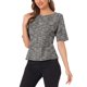 thumbnail image 4 of Blusa de trabajo de manga corta y cuello redondo para mujer, Tweed, color negro, 4 of 6