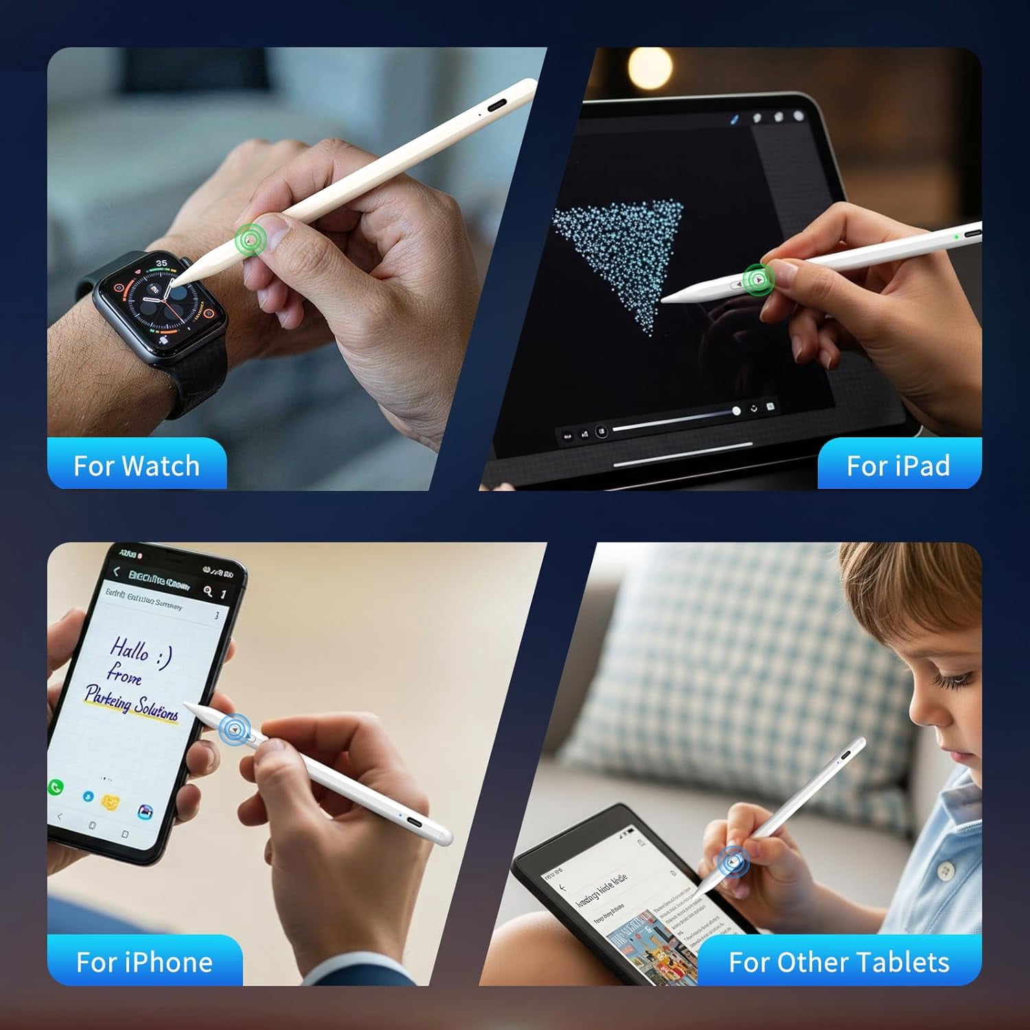 iPhone iPad Pencil for iOS & Android Touch Screens, New Designed 15 Mins Fast Charge Universal Stylus Pen for Apple iPad Pro, Air, Mini, (Palm Rejection) iWatch, iPhone, Samsung, Tablet All Devices