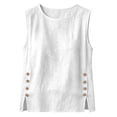 thumbnail image 4 of Women's Sleeveless Tank Tops Summer Cotton Linen Button Decor Side Slit Casual Loose Vests by Yigetop White M, 4 of 5