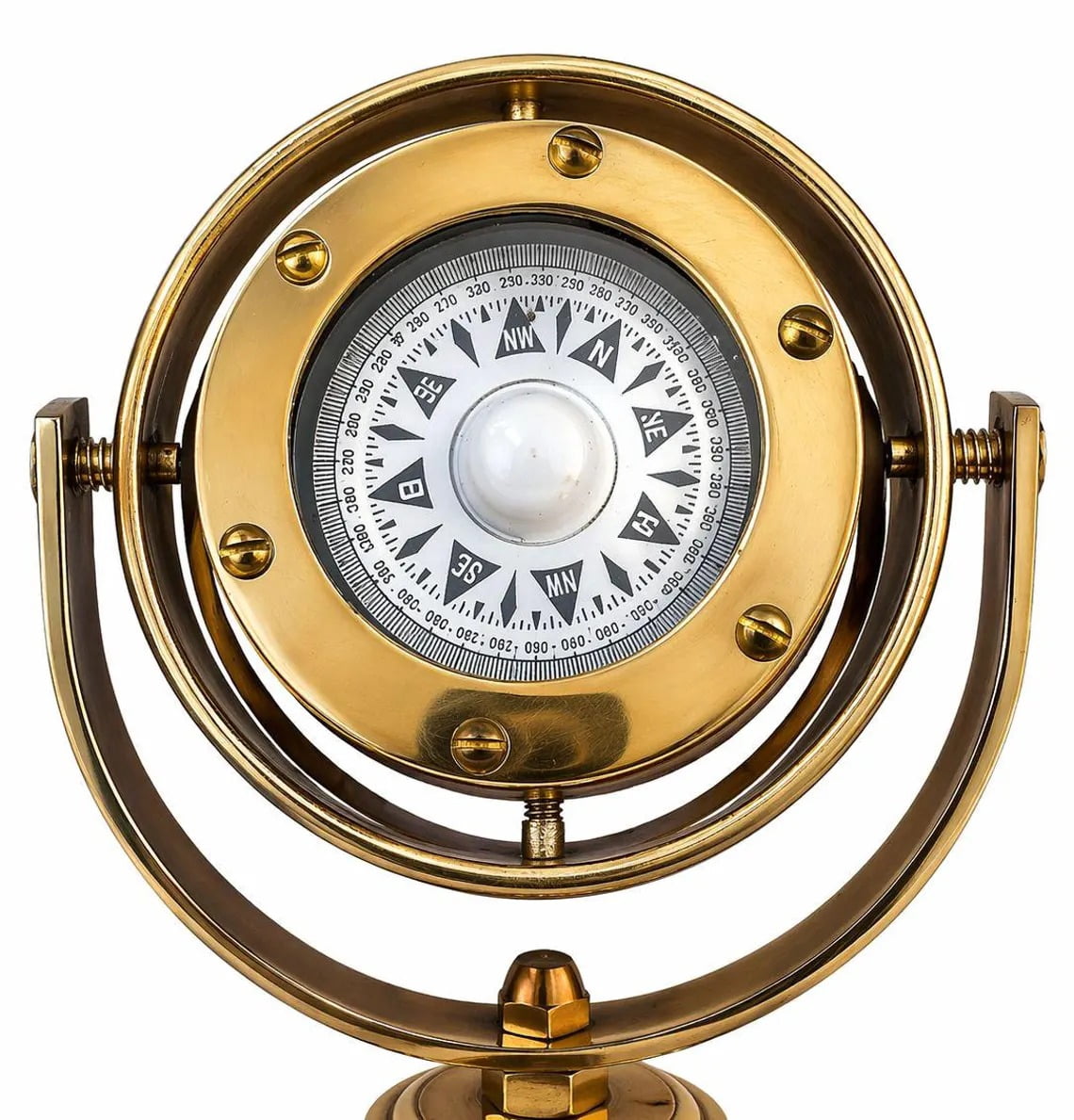 5'' Brass Gimbal Compass with Stand Fully Functional Directional Compass Nautical 3X Glass Home Decoration Display Piece Vintage Marine Gift Decor
