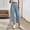 #0158-Blue, variant on Womens Wide Leg Pants, Solid Linen Blend Elastic Waist Trousers, Casual Long Bottoms with Pockets, Breathable Summer Pants Gift