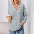 thumbnail image 4 of idosla Womens Oversized Long Sleeve Shirt Casual Waffle Knit Tunic Tops Lace Patchwork Pullover Sweatshirt (Light Gray, S), 4 of 8