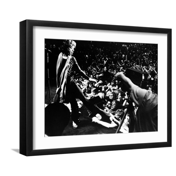 Art.com Gimme Shelter, Mick Jagger, 1970, Performing Onstage Photo, Black Frame Wall Art, 21" x 17"
