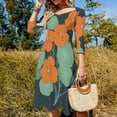 thumbnail image 4 of Nasturtiums on Navy-2 Flare Dress Square Neck Dress Elegant Female Fashion Printed Dress, 4 of 9