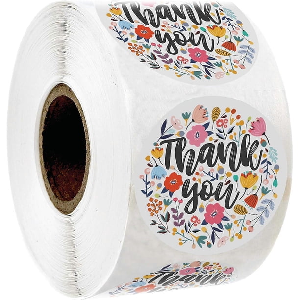 500 Thank You Stickers 1" Round Multi Color Flower Design in Roll Highly Recommended for Birthdays, Weddings, Giveaways