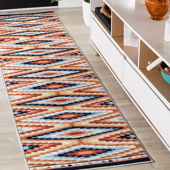 JONATHAN Y SOUTH WESTERN 2 x 8 Runner Rug, Konya Diamond Kilim Geometric - Yellow/Red/Blue, SWC101A-28
