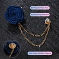 thumbnail image 2 of Pin de broche de flor de rosa Uxcell para traje de hombres, pin de solapa de flor con cadena de borlas doradas para bodas [Azul Marino], 2 of 7