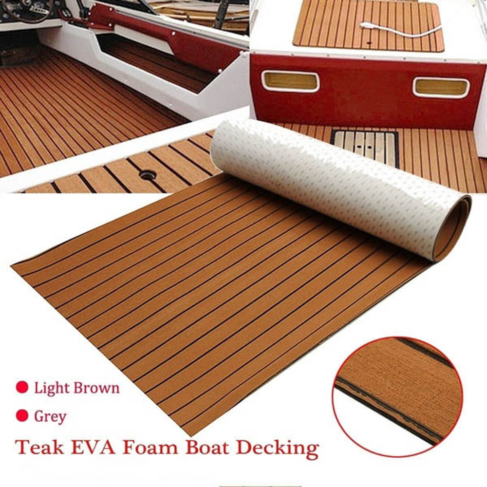 Walmeck Practical Non-Skid EVA Foam Boat Flooring Mat Teak Decking Yacht Sheet Light Brown/Grey Marine Shipping Boat 2400x450x6mm/2700x300x6mm 