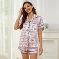 thumbnail image 5 of Zoeecloth Womens 2Pcs Silk Satin Pajamas Set Two-piece Pj Sets Printing Sleepwear Loungewear Button-Down Pj Suit Homewear S-XL, 5 of 5