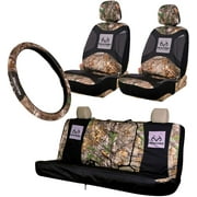 Realtree 4pc XTRA Camo Auto Accessories - Includes 2 Low Back and 1 Bench Seat Covers and 2-Grip Steering Wheel Cover for Cars, SUV and Truck