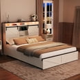 thumbnail image 3 of Bed Frames Farmhouse Full Size Bed Frame with Storage Headboard and Drawers,Charging Station & LED Lights,White,Storage Beds Frames, 3 of 11