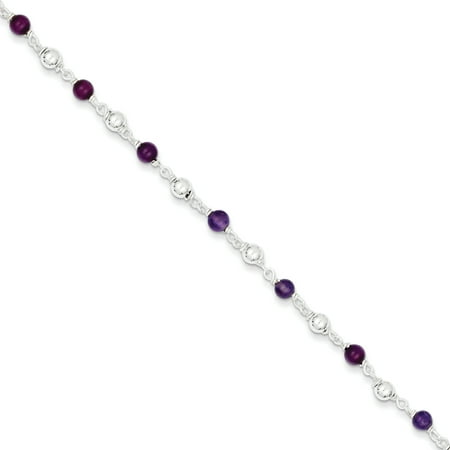 Amethyst Bead Bracelet 925 Sterling Silver 7 Inch Purple Amethyst Beaded Bracelet Gemstone Fancy Gifts For Women For Her ()