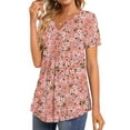 thumbnail image 3 of Fantaslook Womens Tunic Tops Casual Short Sleeve Shirts V Neck Button Pleated Blouses Floral Summer Tops, 3 of 8
