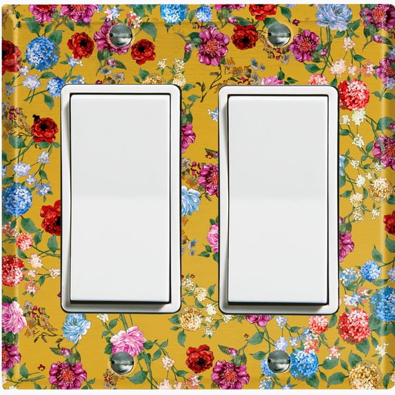 Metal Light Switch Plate Outlet Cover Colorful Floral Garden Wallpaper Yellow ROS038