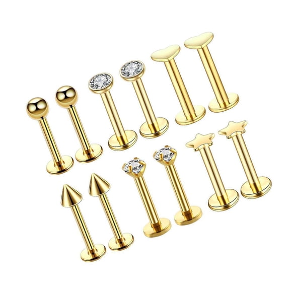 16G Steel Lip Bar Labret Lip Stud Lip Rings Tragus Stud Stainless Steel Body Jewelry Piercing Jewelry Golden