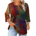 thumbnail image 2 of Jsaierl Women's 3/4 Length Sleeve Tops Plus Size Round Neck Shirts Dressy Print Petite Pleated Blouses Soft Elegant Tunic Top XL-5XL, 2 of 5