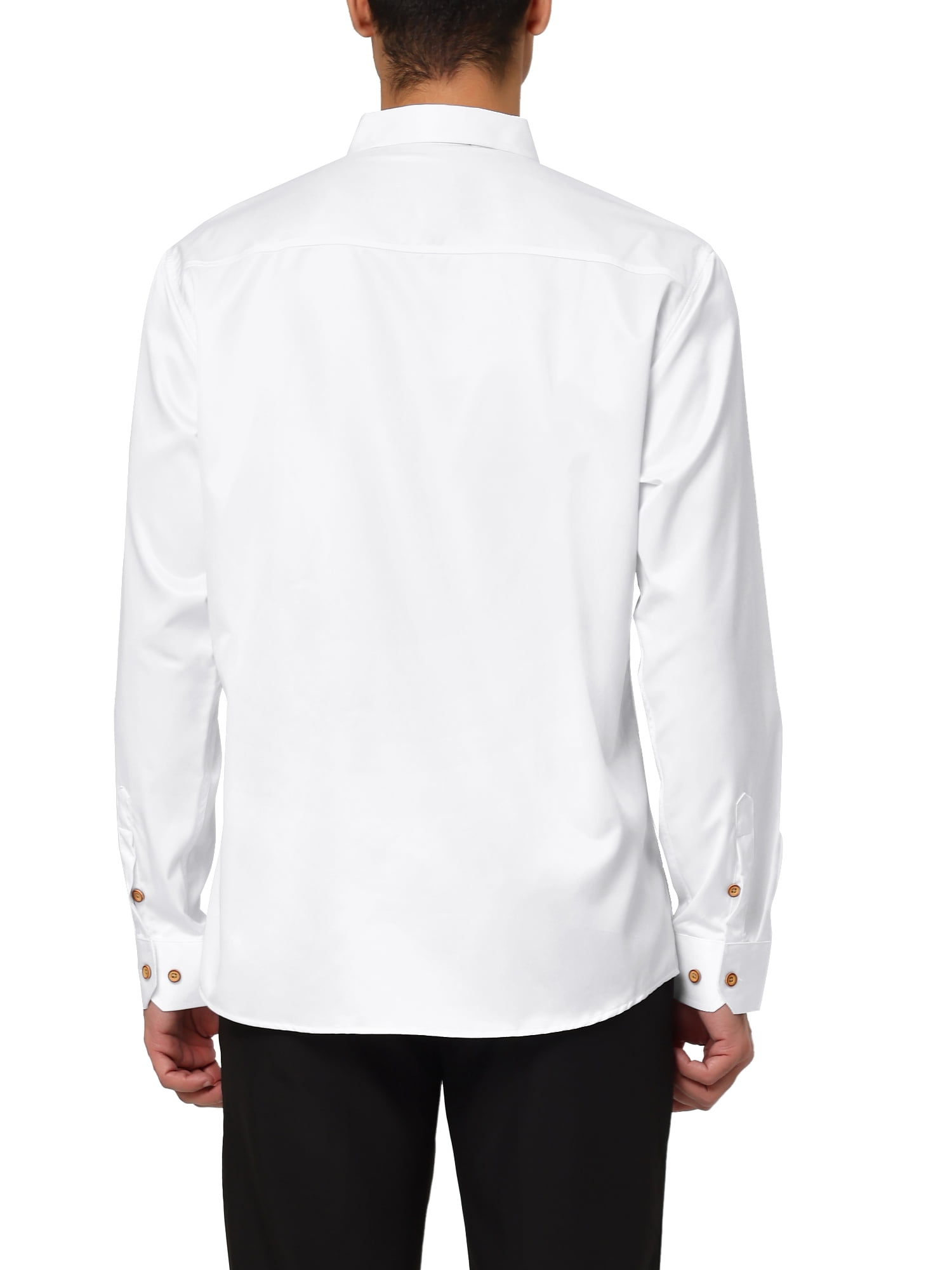 Unique Bargains Men's Prom Satin Long Sleeves Button Down Slim Fit Formal Shirts XL White
