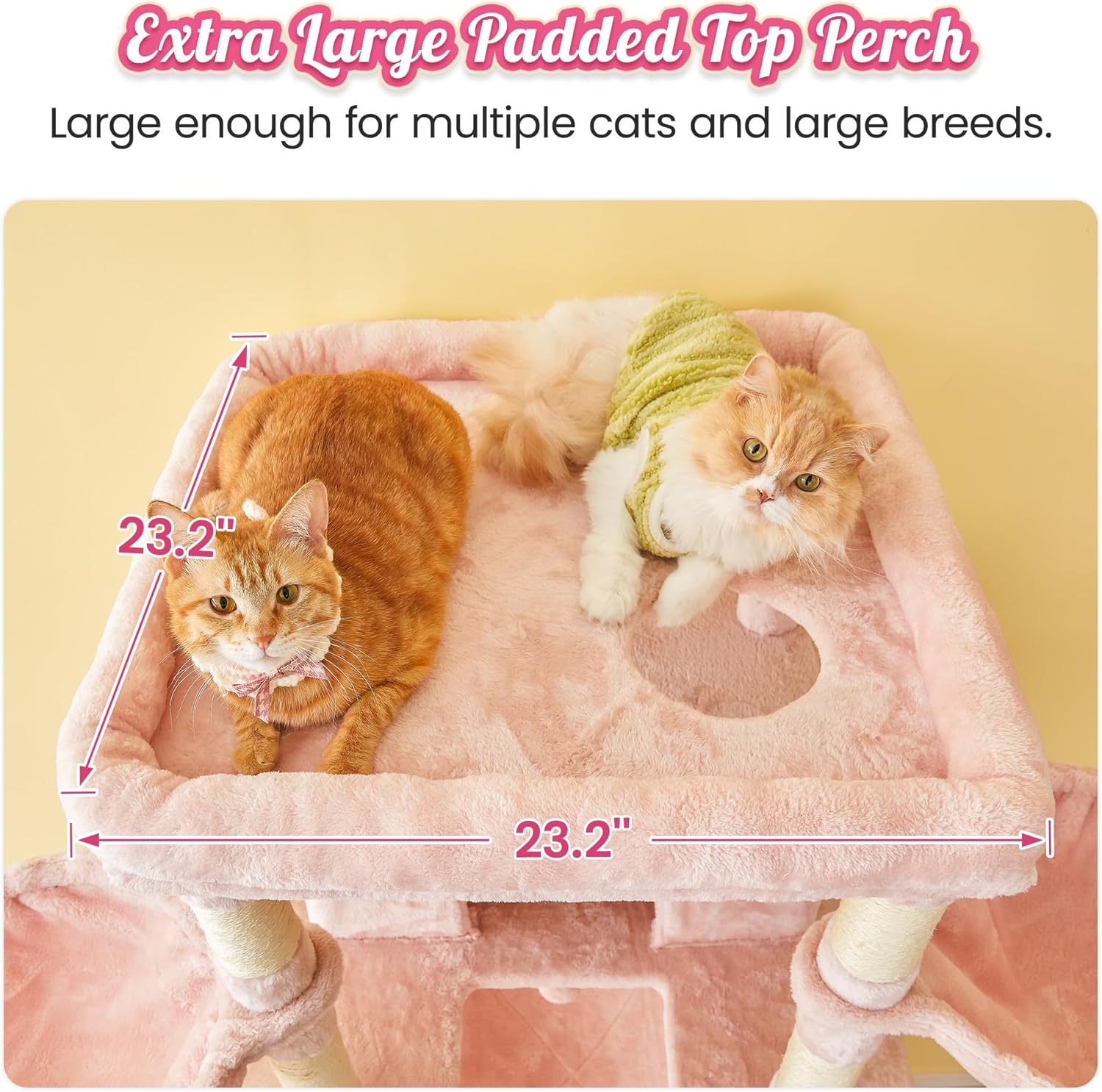 WSWJY Pink Extra Large Cat Tree, 77.6-Inch Tall Cat Tower for Indoor Cats with 2 Condos, Multi-Level Cat Stand for Large Cats, 3 Hammocks, Wide Perch, Scratching Posts, Dangling Toys