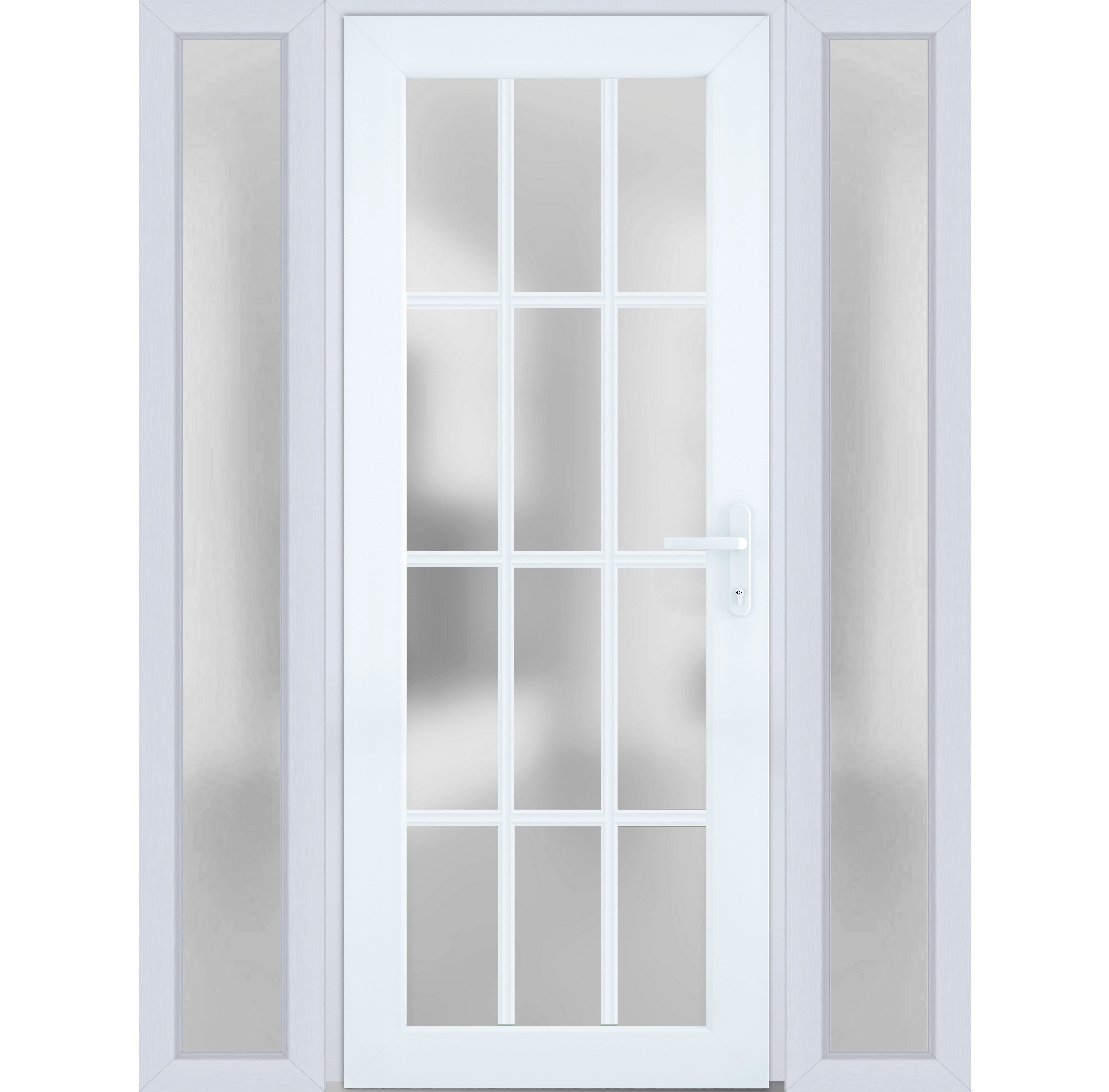 Front Exterior Prehung Metal-Plastic Door Frosted Glass / Manux 8312 White  Silk / 2 Side Windows / Office Commercial and Residential Doors Entrance  Patio Garage 60 x 80 Left-hand Inswing 