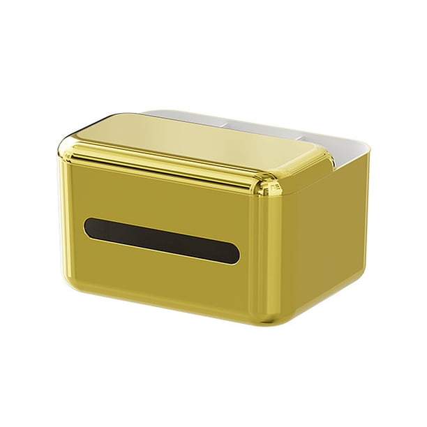 Bewildely Estuche de almacenamiento de pañuelos de plástico para baño, sala de estar, soporte de papel para baño, anteojos, caja inferior Almacenamiento y organización del hogar Oro Bewildely HA063789-02B