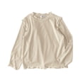 thumbnail image 5 of Xudanell Girls Lettuce Edge Trim Crewneck Long Sleeve Slim Fit Shirt Toddler Basic Ribbed Knit Tee Ruffle Shoulder Tops Size 4-5 Years, 5 of 9