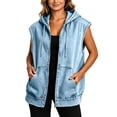 thumbnail image 2 of Women's Durable Denim Top With Hooded Zipper And Loose Jackets With Pockets Long Sleeve or Sleeveless Denim Jackets for Women, 2 of 9