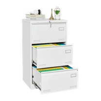 Filing Cabinet Lateral File Cabinet 3 Drawer, White Filing Cabinets with Lock, Locking Metal File Cabinets Three Drawer Office Cabinet for Legal/Letter/A4/F4 Home Office