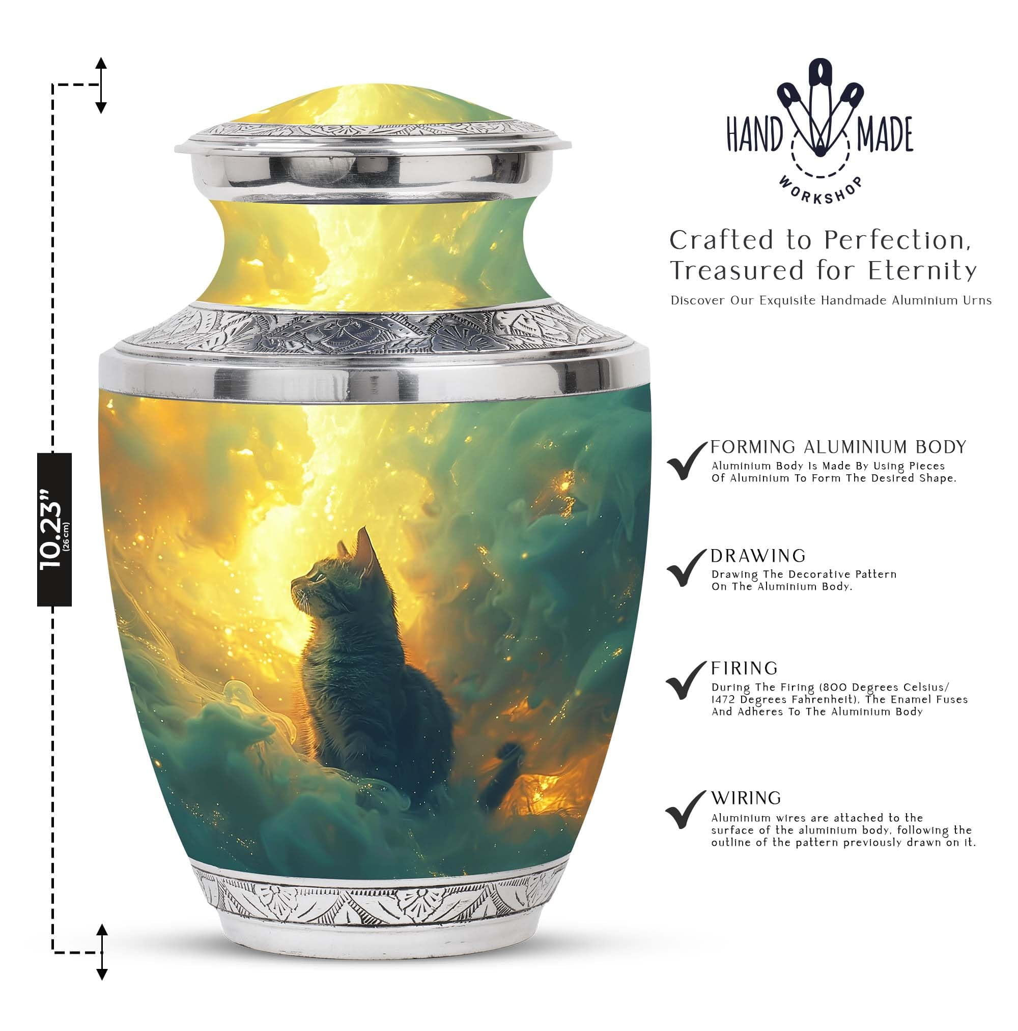 SUBSH Whiskers Pet Urn Cat Urns for Ashes - Medium Urns for Human Ashes - Cremation Urn Human Ashes - Cremation Urn for Adults - Burial Urns - Urns for Burial In Ground (10 inch)