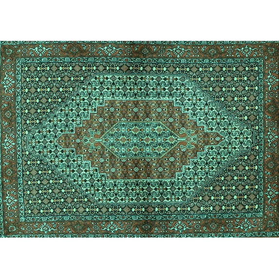 Ahgly Company Indoor Rectangle Persian Turquoise Blue Traditional Area Rugs, 7' x 10'