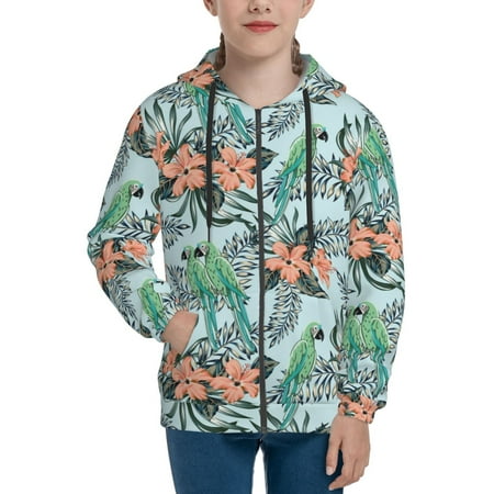 

Hoodies for Women Cute Parrot Flower Palm Leaves Long Sleeve Sweatshirt Drawstring Zip Up Hoodie with Pockets Teen Girl Clothes