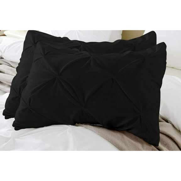 2 Piece Pinch Pleated Solid Black Pillow Shams, (Standard 20X26 Pillow Cover), 100% Egyptian Cotton, 800 Thread Count, Standard Size