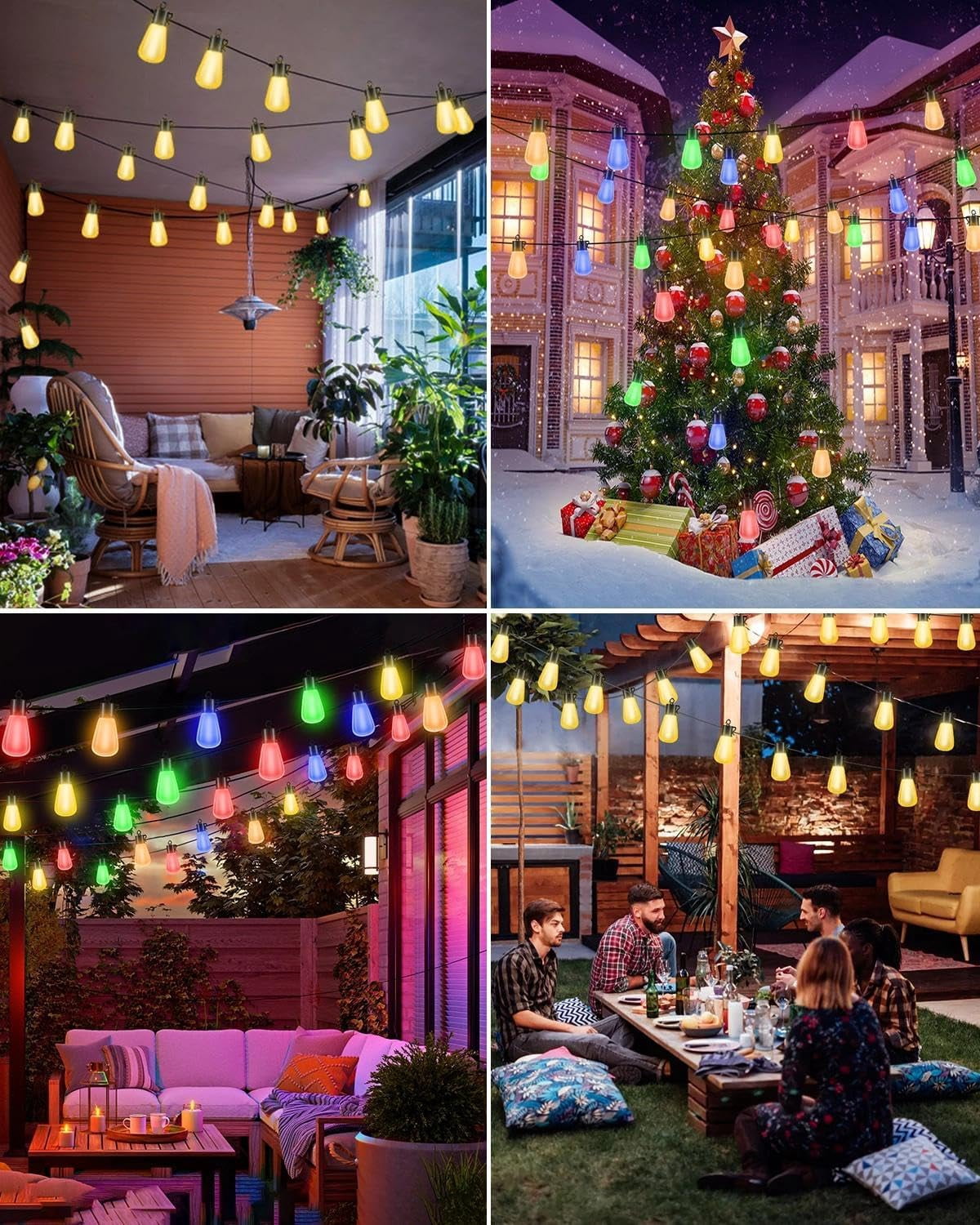 60FT Color Changing Outdoor String Lights with Remote - Dimmable LED RGB Patio Lights for Outside with Shatterproof Waterproof Edison Bulbs for Yard Gazebo Party Wedding Holiday