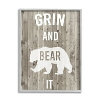Stupell Industries Grin and Bear It Phrase Rustic Animal Pun Graphic Art Gray Framed Art Print Wall Art, 11x14, by Studio W