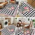 thumbnail image 5 of Area Rug for Living Room, Easter Bunny Roses Non-Slip Indoor Large Carpet for Bedroom/Dining Room, Pink Floral Spring Black Buffalo Plaid Washable Low-Profile Floor Mat Runner Rugs - 3 x 5 Ft, 5 of 8