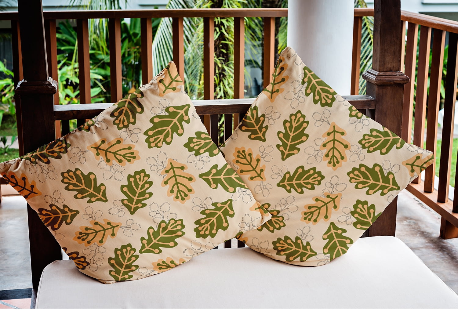 Simply Daisy 16" x 16" Retro Leaves Indoor/Outdoor Polyester Throw Pillow, Olive
