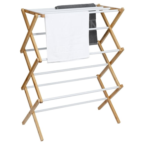 Folding Clothes Drying Rack, Bamboo Collapsible Laundry Drying Rack Clothes Hanger Towel Rack