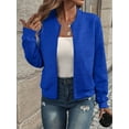 thumbnail image 3 of Women Round Neck Regular Sleeve Geometric Jacquard Bomber Jacket - Loose Fit, Blue, S-5XL, Spring and Autumn, 3 of 7