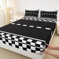 thumbnail image 4 of Castle Fairy Race Checkered Pattern Bed Sheets 4pcs for Teens, Minimalist Track Print King Sheets for Bedroom, Black White, 4 of 6
