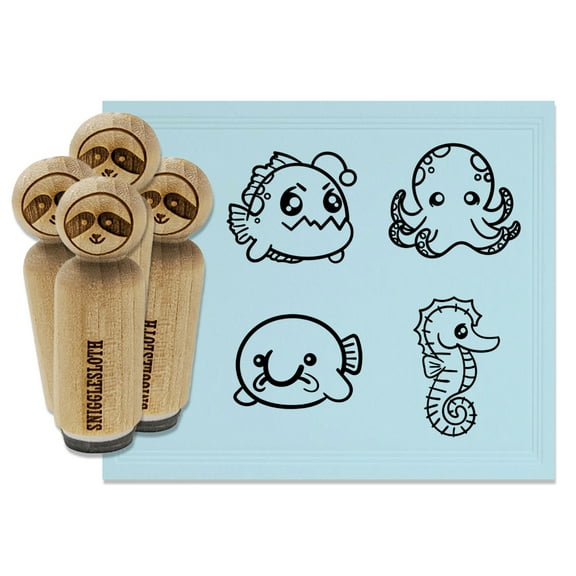 Kawaii Ocean Octopus Anglerfish Seahorse Blobfish Rubber Stamp Set for Scrapbooking Crafting Stamping - Mini 1/2 Inch