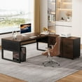 thumbnail image 7 of Finmind 63-Inch L-Shaped Desk, Modern Executive Desk with Mobile File Cabinet,Dark Walnut & Black, 7 of 7