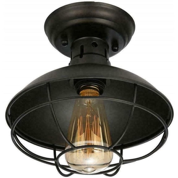 Industrial Semi Flush Mount Ceiling Light Rustic Farmhouse Ceiling Lamp Chandelier Black Metal Cage Close to Ceiling Lamp E27 Base for Hallway Foyer Kitchen Porch