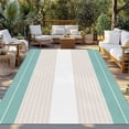 thumbnail image 2 of Turquoise Beige Stripe Outdoor Rug 3x5 Ft - Reversible Patio Rug Outdoor Camping Rugs, Modern Art Horizontal Striped Washable Indoor Outdoor Area Rugs, Non-Slip Outdoor Carpet Runner for Deck/Porch, 2 of 8