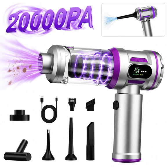 Fatomal 2-in-1 Handheld Vacuum Cleaner for Car, 20000PA Cordless Car Vacuum Cleaner with Blow Suction LED Display Multi-Nozzle Portable Rechargeable Vacuum Cleaner for Home Car Office Camping Travel