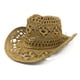 thumbnail image 1 of Sombrero de vaquero perforado hecho a mano para mujer/hombre, sombrero de vaquero de ala ancha para verano, playa, ajustable$Sombrero de paja vaquero clásico perforado estilo occidental, 1 of 5