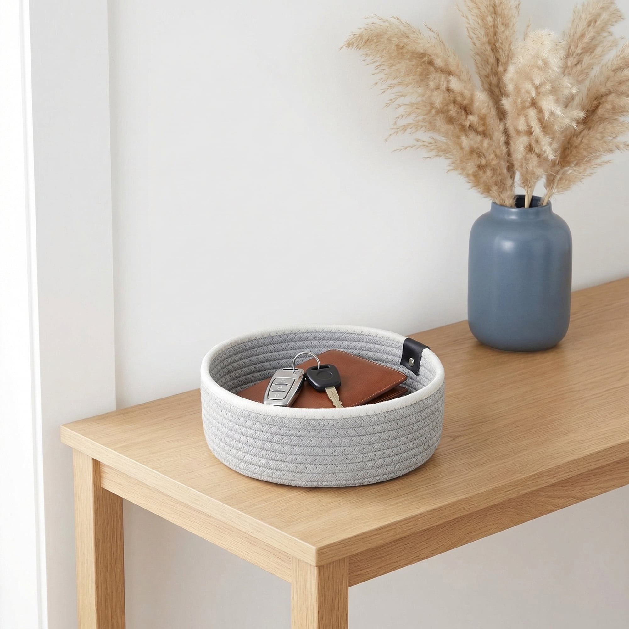Unique Bargains 3pcs Woven Storage Basket for Key Tray Bowl Grey 3pcs